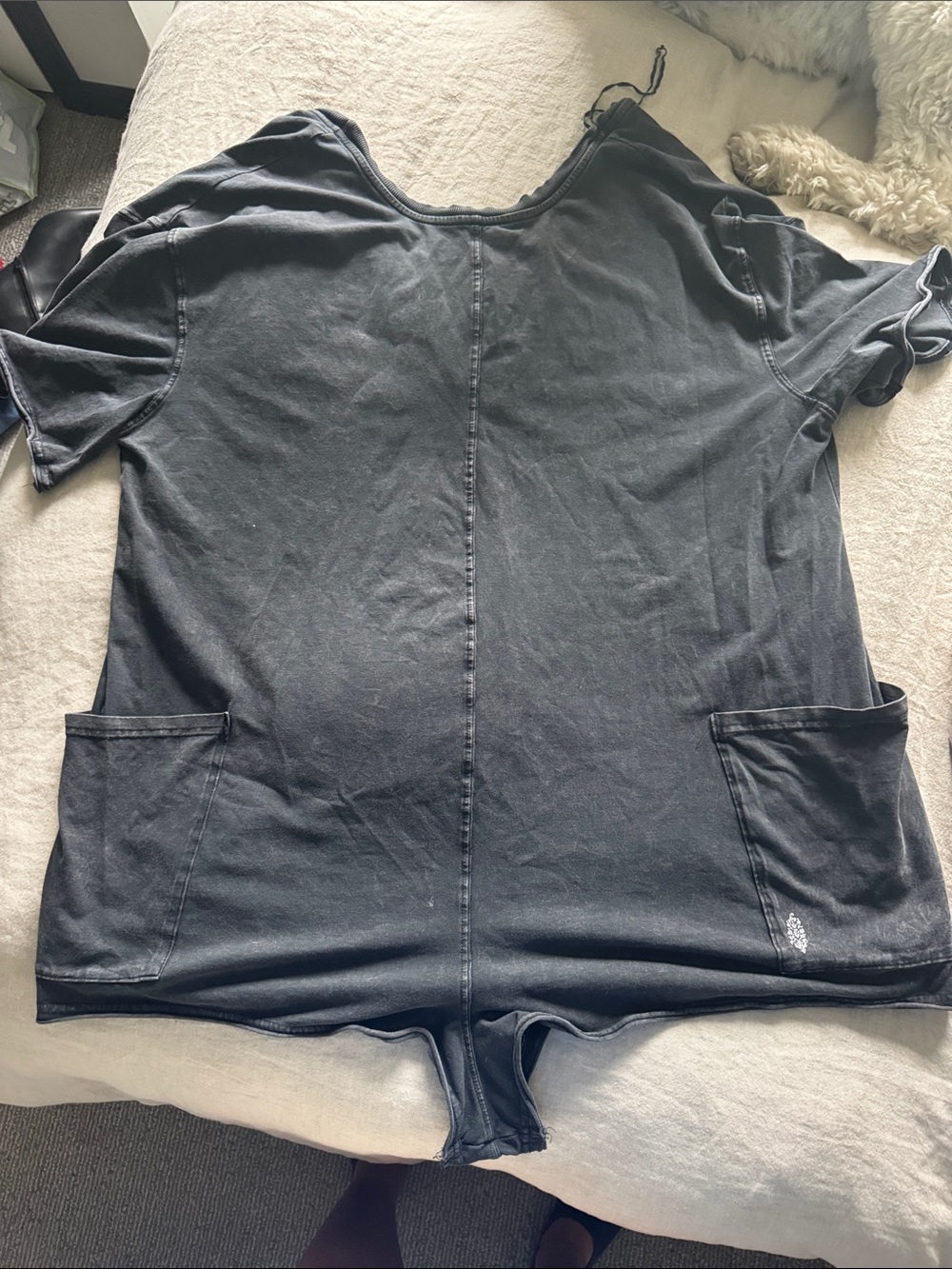 FP Movement by Free People Black Short-Sleeve Romper with Pockets